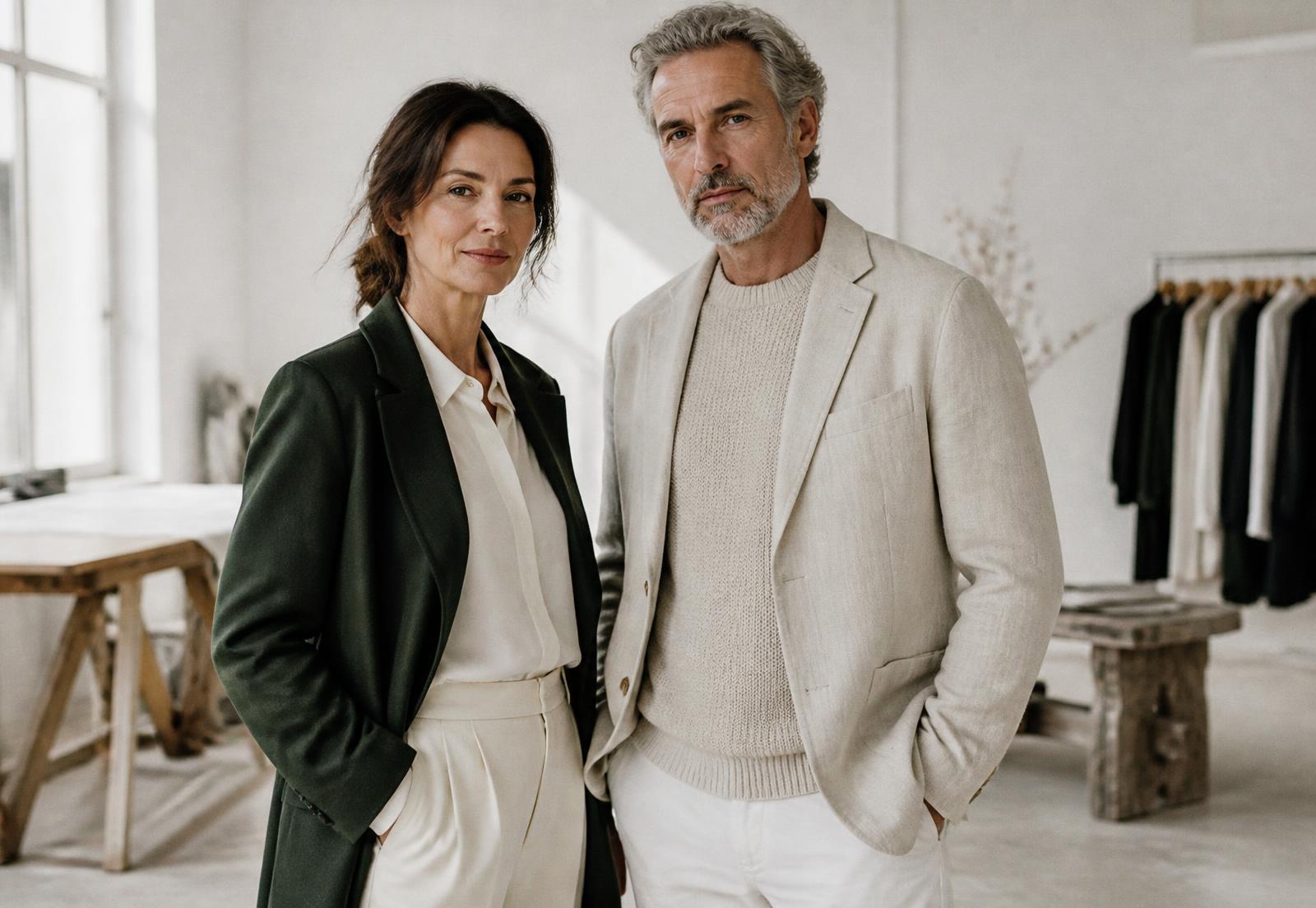 Casal adulto vestido com pronto-a-vestir elegante de segmento médio-alto
